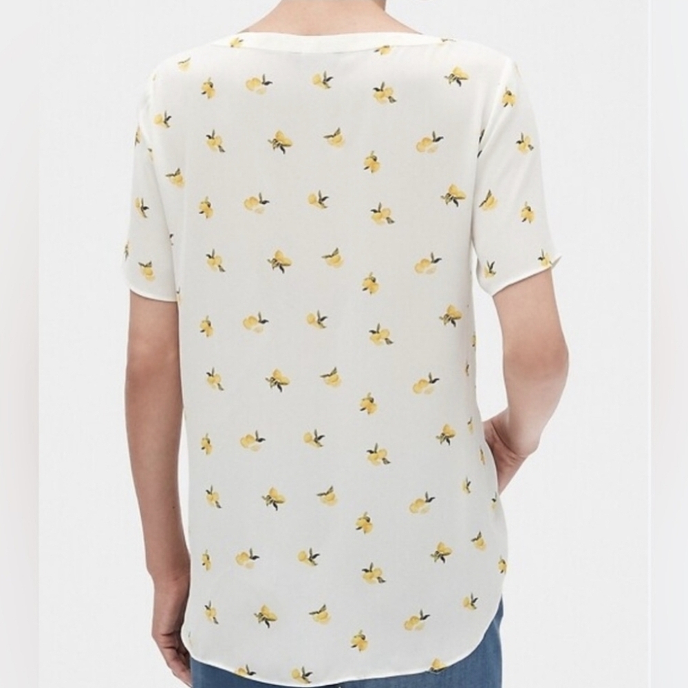 Banana Republic White Top with Yellow Floral Design